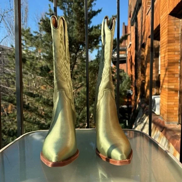 New Free People Jeffrey Campbell Dagget Western Leather Boots Green Spring